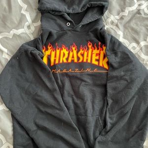 thrasher flame logo black hoodie